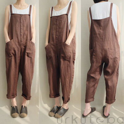 

Womens Sleeveless Strappy Dungaree Jumpsuits Overall Loose Harem Pants Trousers