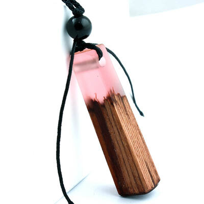 

Hot Natural wood resin Pendant Necklace for Women Men long chain woven rope chain Necklace statement Jewelry Gift