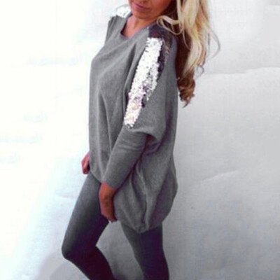 

Fashion Womens Casual Shirt Sequins Long Sleeve Round Neck Loose Tops Blouse