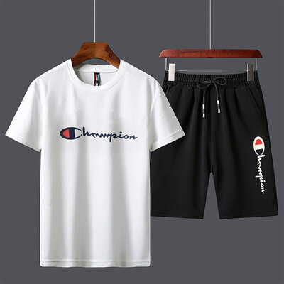 

Champion official original summer Men Sportswear Gym Clothing Sport Suit Basketball Shirts Jogging Pants Beach Shorts Gym Fitness