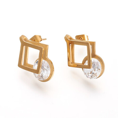 

Golden Tone 304 Stainless Steel Stud Earrings with Rhinestone Rhombus Crystal 205x145x55mm Pin 06mm