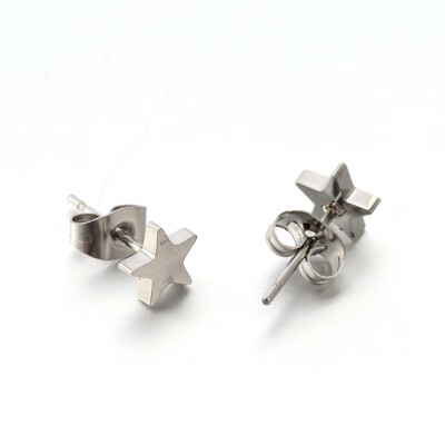 

304 Stainless Steel Ear Studs Star Platinum 7x7mm Pin 08mm