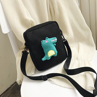 

Cartoon cute little dinosaur canvas bag 2019 new fashion cute messenger Messenger bag casual simple wild shoulder bag