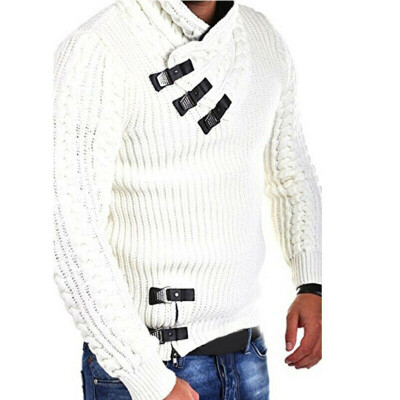 

Fashion Mens Turtleneck Sweater Pullover Casual Slim Buckle Thick Sweaters Tops