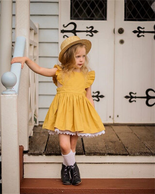 

Summer Toddler Baby Girls Kids Dresses Cotton&Linen Lace Tutu Dress