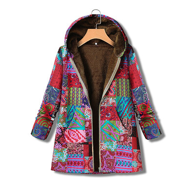 

Womens Boho Floral Hooded Coat Winter Warm Padded Parka Outwear Jacket Waistcoat