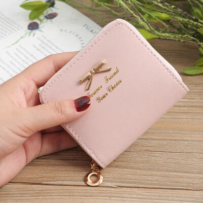 

Simple Small Mini Bowknot Zipper PU Card Pocket Coin Cash Wallet Short Purse Pouch