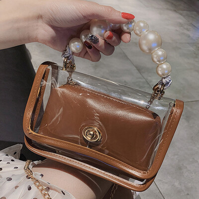

Female 2019 Chaohan version of the new summer transparent single shoulder jelly bag 100 lap chain texture oblique satchel bag