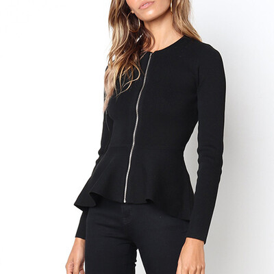 

2019 Womens Ladies Peplum Work Blazer One Button Frill Casual Slim Coat Jacket