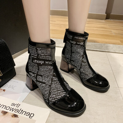 

Fashion Shoes Shoes Shoes Shoes Shoes Black-and-White Rough-heeled Medium-heeled Womens Shoes