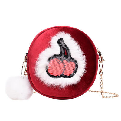 

Cute Velvet Chain Shoulder Cherry Round Messenger Bags Women Crossbody Bag