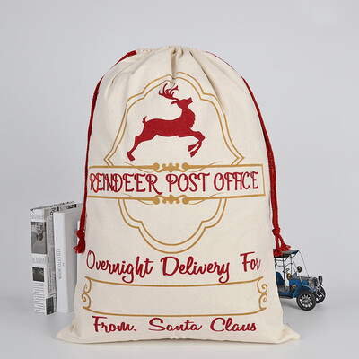 

JPGIF Large Canvas Merry Christmas Santa Sack Xmas Stocking Reindeer Gift Storage Bag