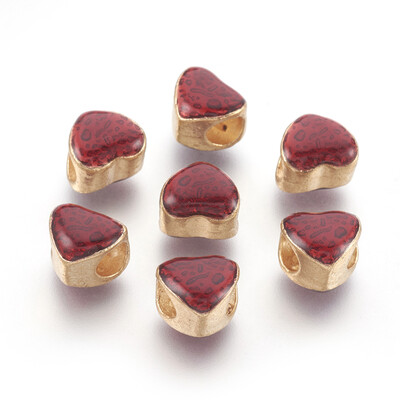 

Alloy Enamel European Beads Large Hole Beads Heart Light Gold Red 9x10x85mm Hole 5mm