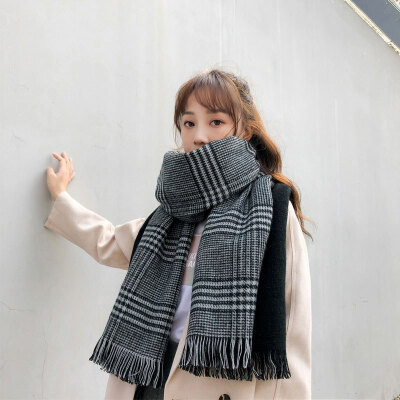 

Japanese autumn&winter new plaid imitation cashmere scarf Korean female students long shawl double-sided dual-use warm scarf