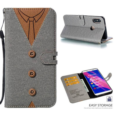 

MOONCASE Millet red rice Note 5 Pro stitching embossed mens leather case - gray