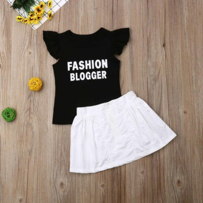 

US Toddler Baby Girl Short Mini Skirt Letter T-shirt Top Sunsuit Dress Clothes