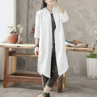 

2019 Women Casual Long Sleeve Tops Coat Lapel Collar Button Loose Cardigan M2XL
