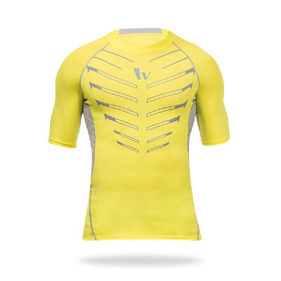 

Mens Short Sleeve Compression Shirt Sport Fitness Bodybuilding Gym Running Reflective Top T-Shirt