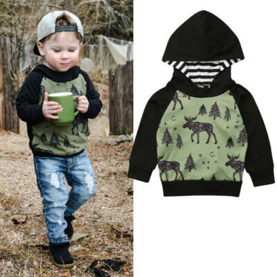

UK Toddler Boys Reindeer Print Hooded Sweatshirt Long Sleeve Hoodies Pullovers
