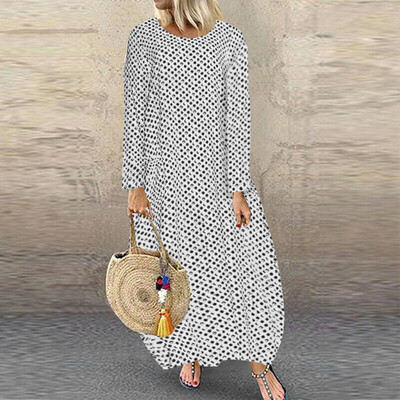 

Tailored Women Long Sleeve Polka Dot Shirt Dress Long Dress Sundress Plus Size
