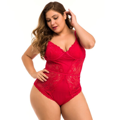 

Gobestart New One Piece Women Plus Size Mesh Lace V-Neck Teddy Lingerie Jumpsuit Underwear