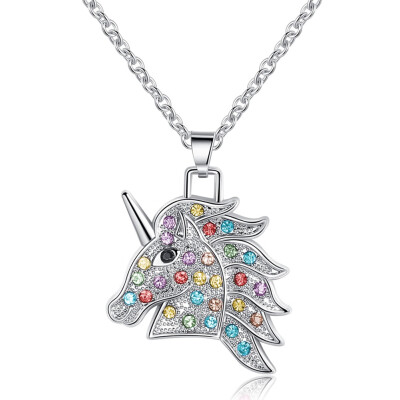 

1Pcs Fashion Rainbow Unicorn Enamel Charm Zircon Pendant Necklace Magical Birthday Gift Jewelry