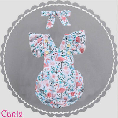 

USA Infant Baby Girl Flamingo Fly Sleeve Romper Bodysuit Outfits Sunsuit Clothes