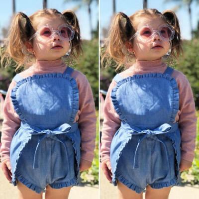 

Newborn Baby Girls Dunagrees Outfits denim Imitation Romper Bodysuit Sunsuit
