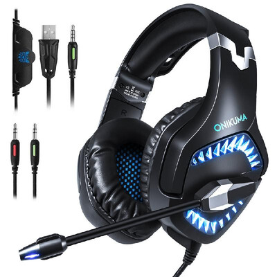 

ONIKUMA K1BPRO Gaming Headset 35mm Stereo USB LED Headphones Over Ear PC Earphone with Omnidirectional Microphone Volume Control
