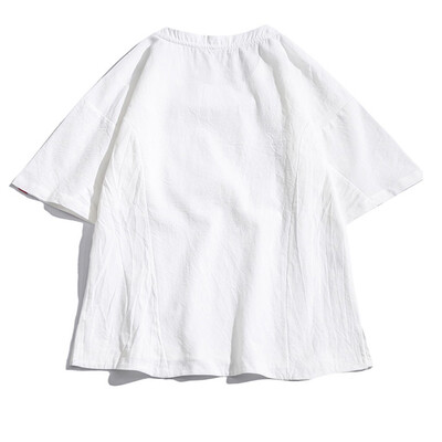 

Toponeto Mens Linen Short Sleeve Solid Color Crew Neck Loose Casual T Shirt Blouse