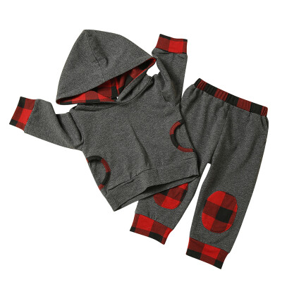 

Autumn Sets Baby Boy Rompers Outwear Long Sleeve Plaid Patchwork Hoodie SweatshirtTrousers Casual Sets