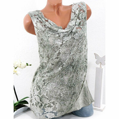 

Summer Women Lace Loose Sleeveless Vest Shirt Blouse Boho Tops Shirt Plus Size