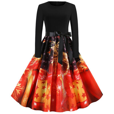 

Tailored Women Vintage Long Sleeve Christmas 1950s Housewife Evening Party Prom Dress
