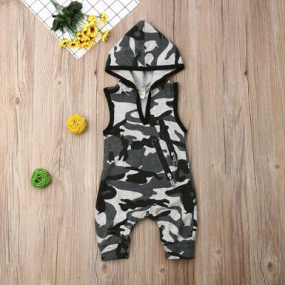 

Summer Newborn Baby Boy Sleeveless Clothes Camo Hooded Romper Jumpsuit Outfit 0-24M