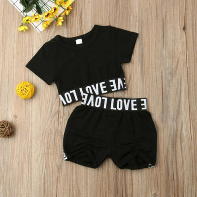 

2PCS Kids Baby Girls Clothes Crop T-shirt Tops Pants Shorts Summer Outfits Set