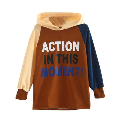 

Kids Girl Autumn Winter Long Sleeve Letter Printed Patchwork Hooded Dress