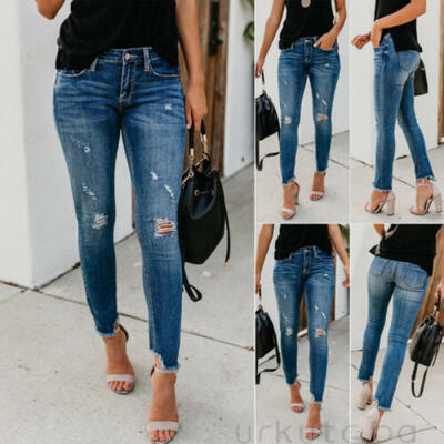 

Fashion Womens Ripped Denim Jeans Stretch Skinny Fit High Waisted Pants Jegging