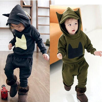 

Lovely Baby Kids Boys Girls Warm 3D Ears Shirt Sweater Pants Outfits Set Suit 2-7Y