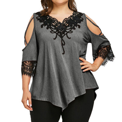 

Nomeni Large Size Women Lace Off Shoulder T-Shirt Short Sleeve Casual Top Blouse BKL