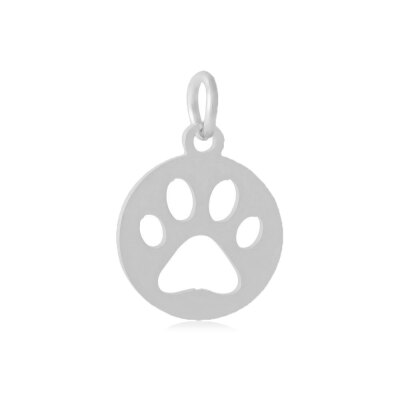 

304 Stainless Steel Pendants Flat Round with Dog Paw Prints Stainless Steel Color 14x12x11mm Hole 4mm