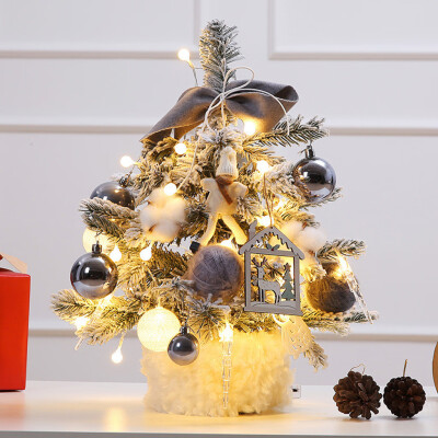 

Gobestart DIY Artificial Flocking Christmas Tree Xmas Desktop Decoration With Lights 45cm