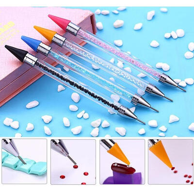 

Nail Art Decor Tool 4 Colors Point Drill Pen Adhesive Crayon Gem Crystal Rhinestones