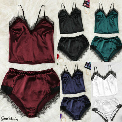 

Plus Size Women Sexy Satin Lingerie Babydoll Sleepwear Nightwear Pajamas Set