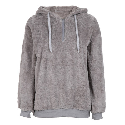 

Casual Solid Color Women Hoodies Hoody Collar Long Sleeve Zipper Sweatshirt Loose Warm Winter Autumn Sweater Loose Tops