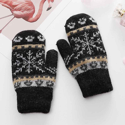 

Vintage Christmas Snowflake Knitted Gloves Women Girls Winter Warm Xmas Mittens