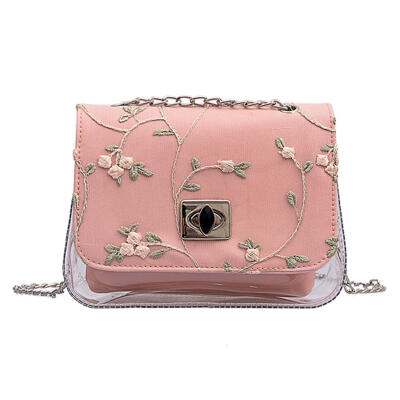 

Elegant Clear Floral Flap Shoulder Handbags Women Crossbody Lace PVC Bags