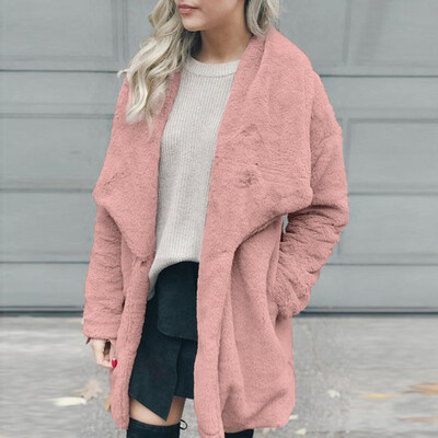 

Tailored Womens Casual Jacket Winter Warm Outwear Plush Lady Pocket Long Outercoat Coat