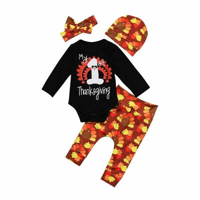 

Thanksgiving Clothes Newborn Baby Boy Girl Tops Romper Leggings Hat