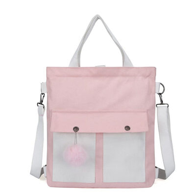 

Women Casual 2 Colors Block Fluffy Ball Shoulder Bag Canvas Multi Pocket Handbag