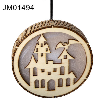 

Wooden Round Haunted Witch Hollow Box LED Night Light Pendant Halloween Decor